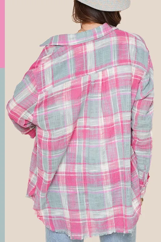 Peony Button Down Plaid Top