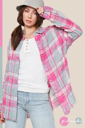 Peony Button Down Plaid Top