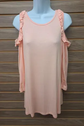 Pink Cold Shoulder Ruffle Sleeve