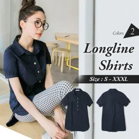 PLAIN SHORT SLEEVE LONGLINE SHIRTS