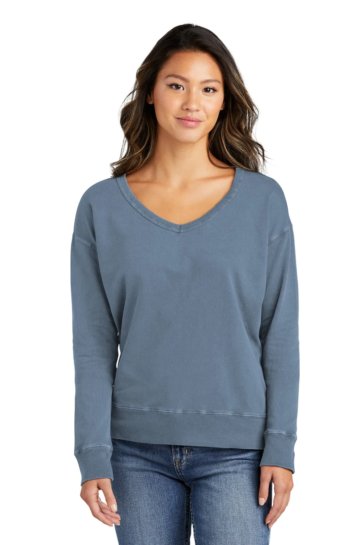 Port & Company Ladies Beach Wash Garment-Dyed V-Neck Sweatshirt LPC098V