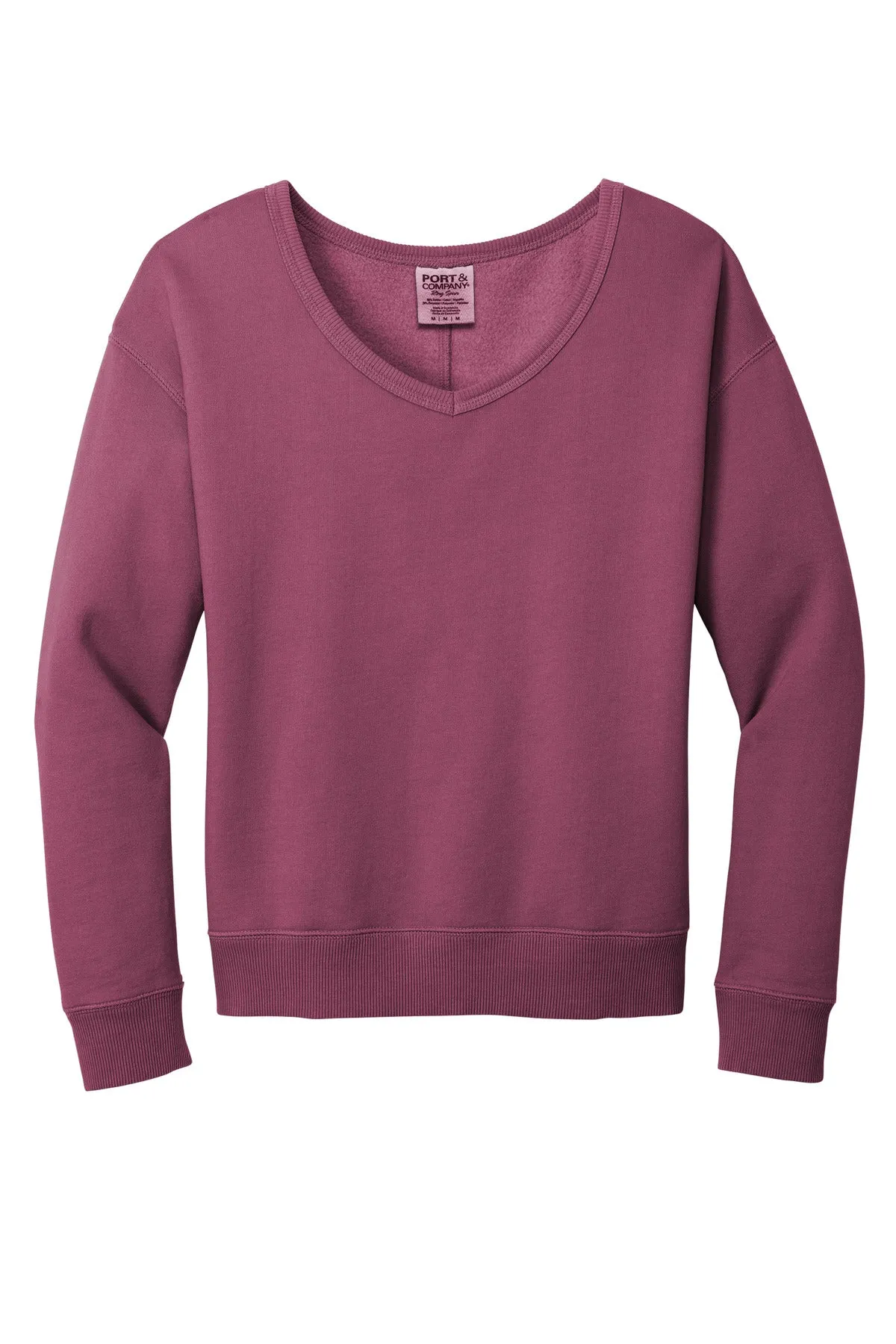 Port & Company Ladies Beach Wash Garment-Dyed V-Neck Sweatshirt LPC098V