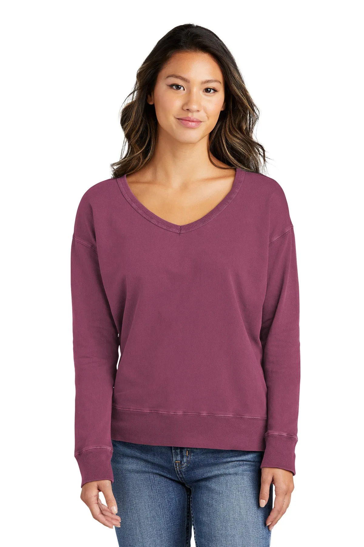 Port & Company Ladies Beach Wash Garment-Dyed V-Neck Sweatshirt LPC098V