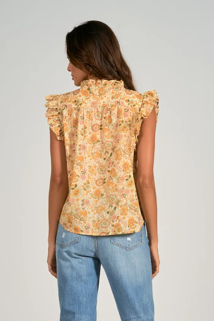 Printed Sleeveless Ruffle Edge Top