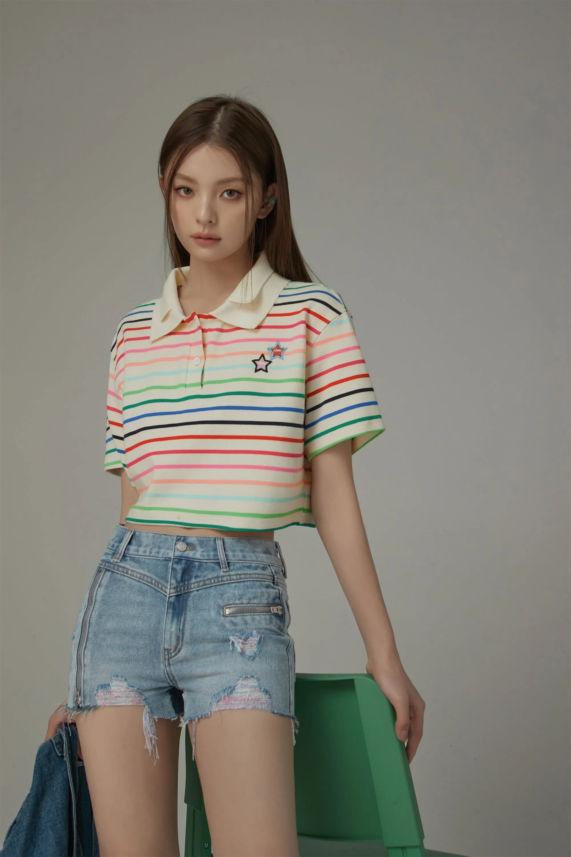 Rainbow Striped Cropped T-Shirt