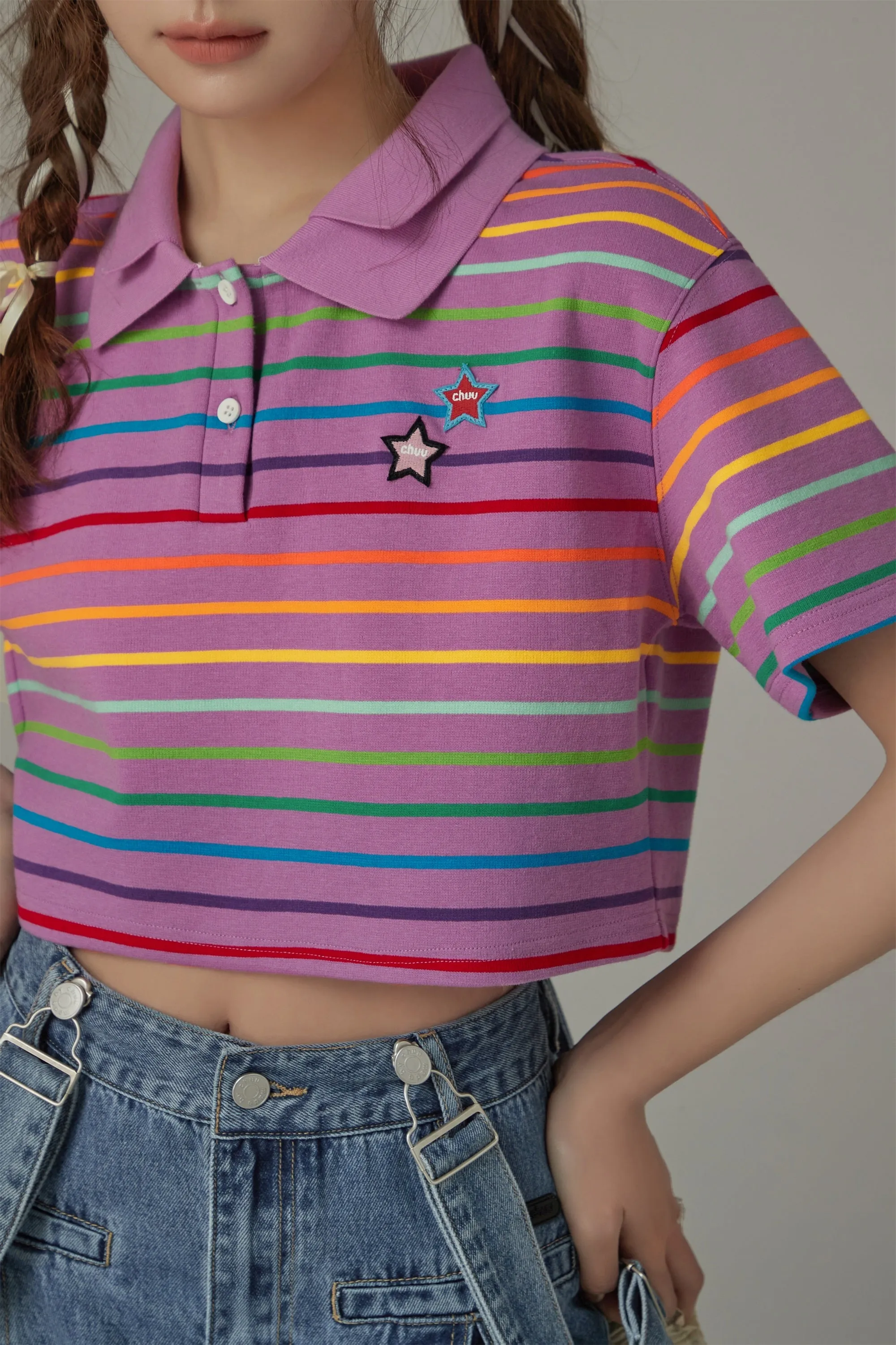 Rainbow Striped Cropped T-Shirt