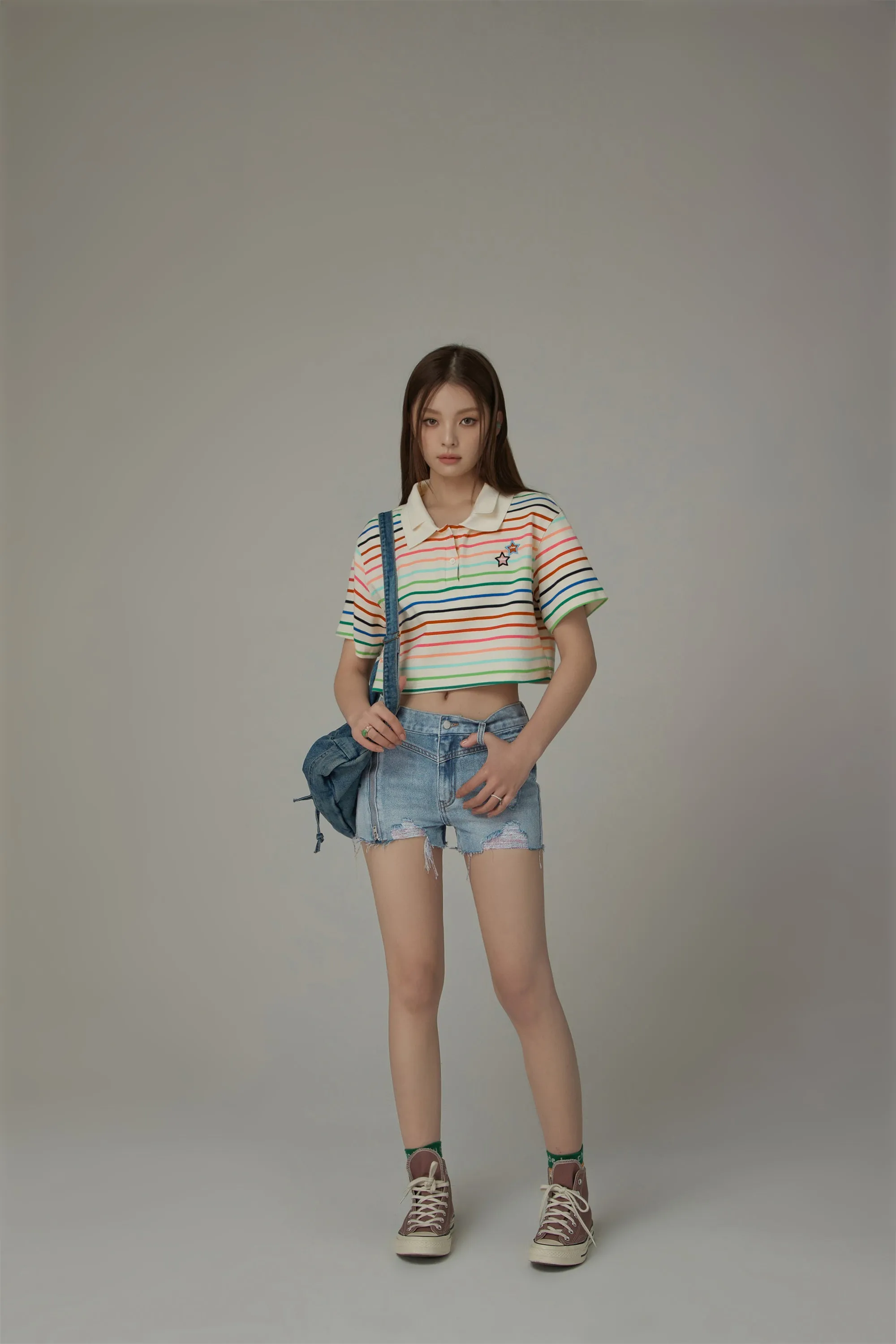 Rainbow Striped Cropped T-Shirt