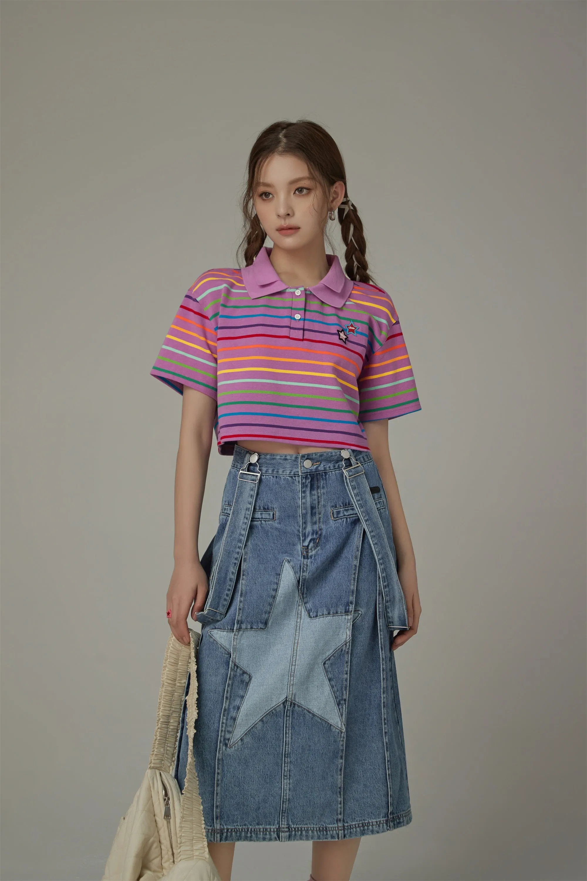 Rainbow Striped Cropped T-Shirt