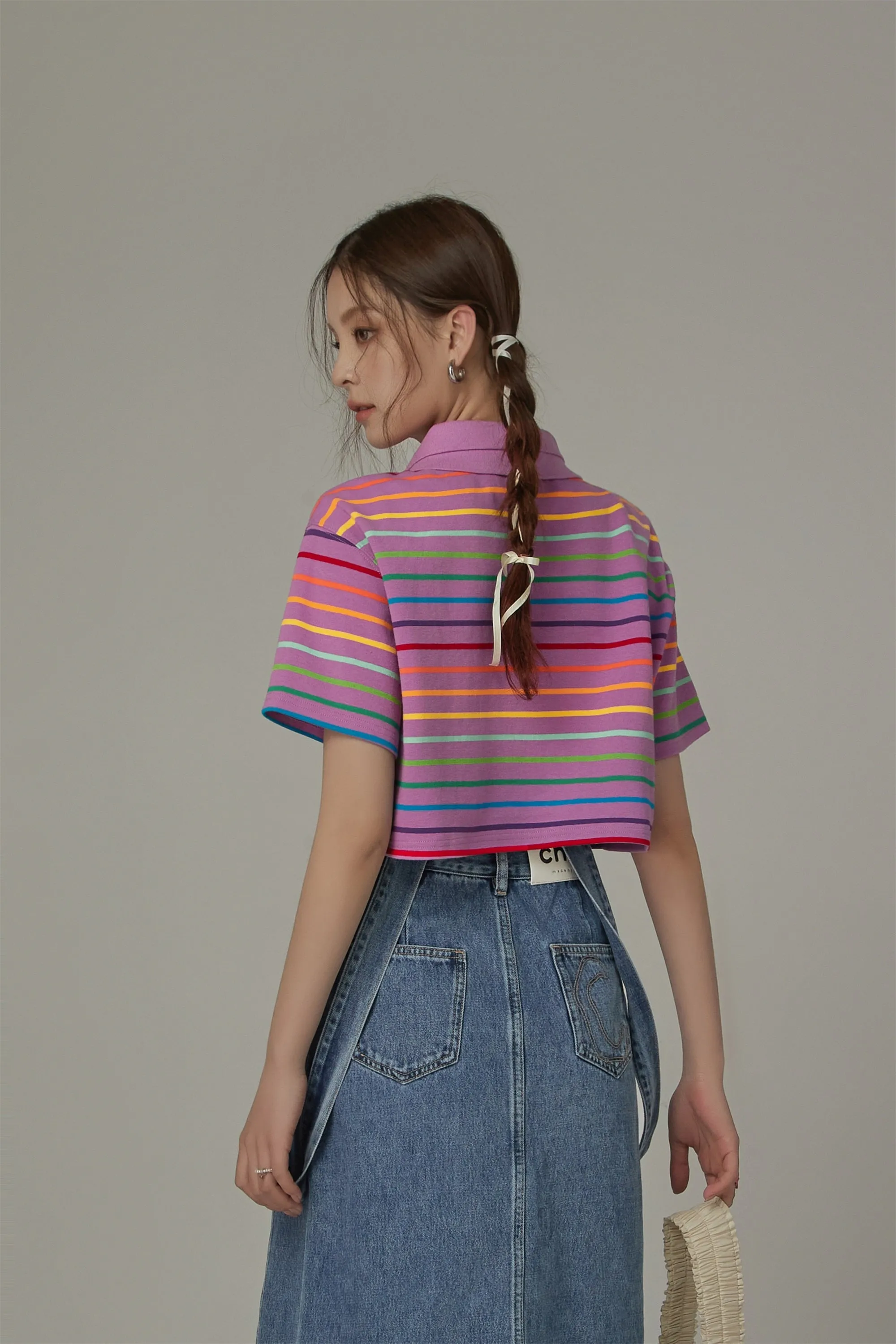 Rainbow Striped Cropped T-Shirt