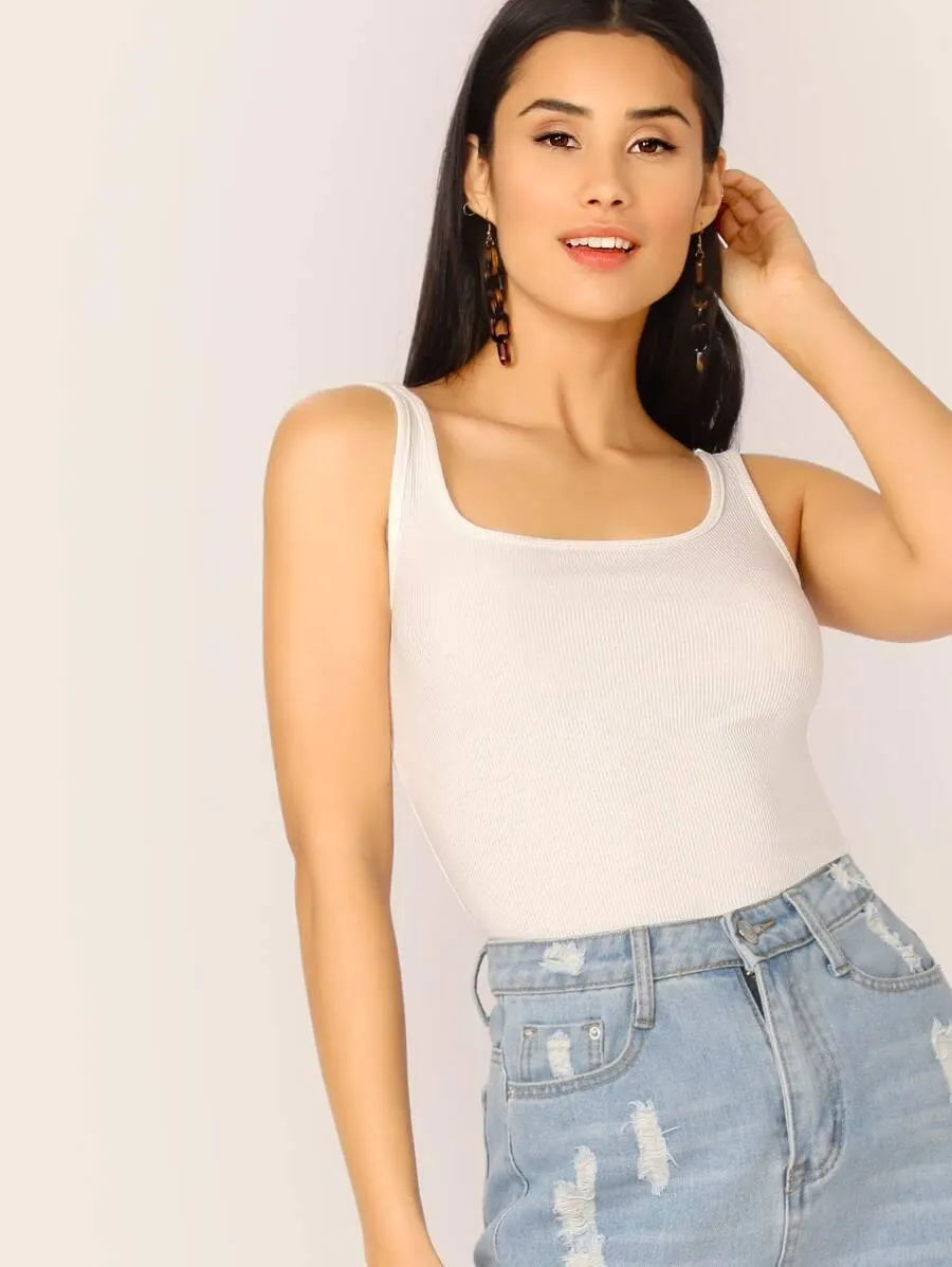 Scoop Neck Solid Skinny Tank Top