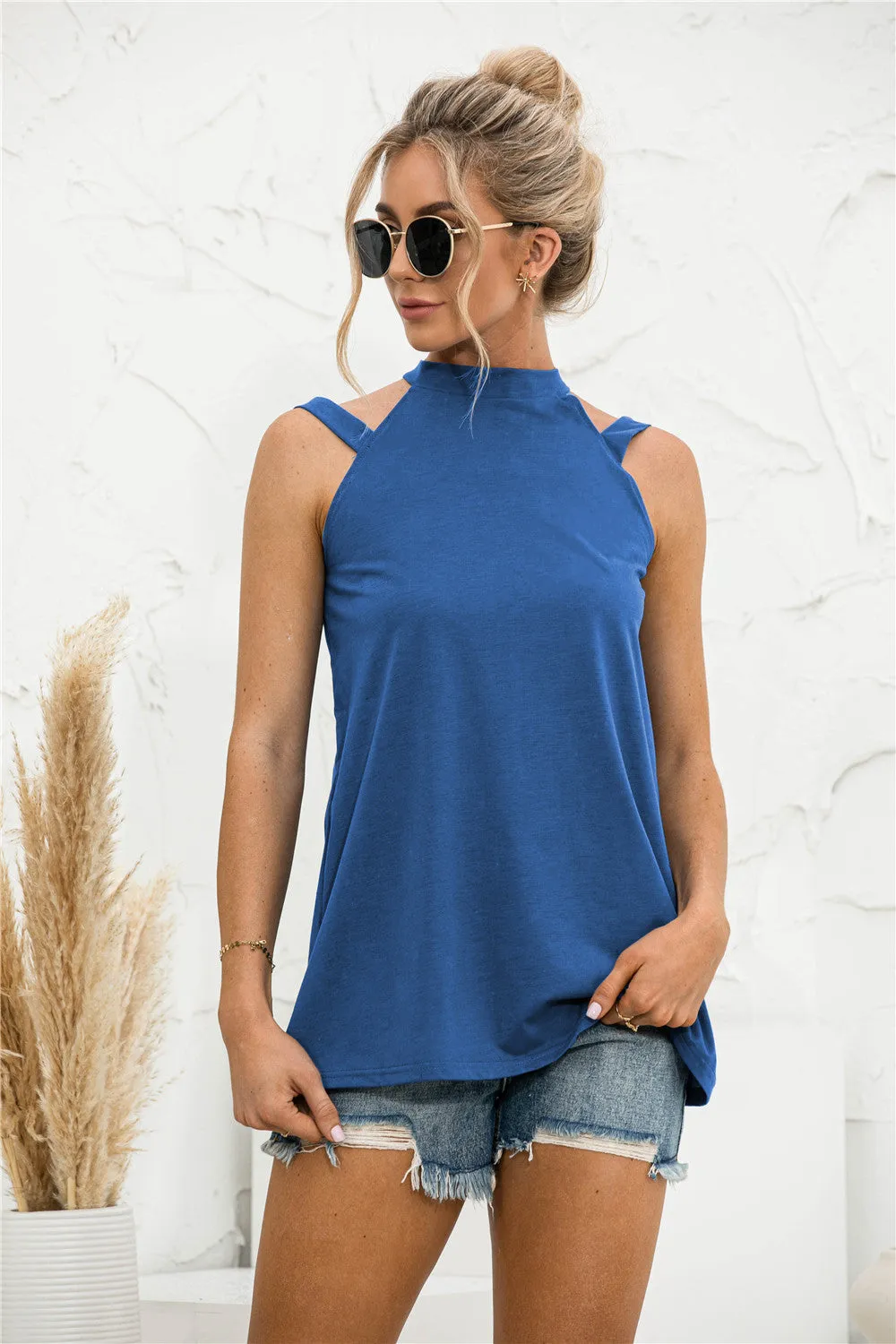 Solid Color Casual Off Shoulder Loose Sleeveless Womens Shirts Wholesale Tank Tops