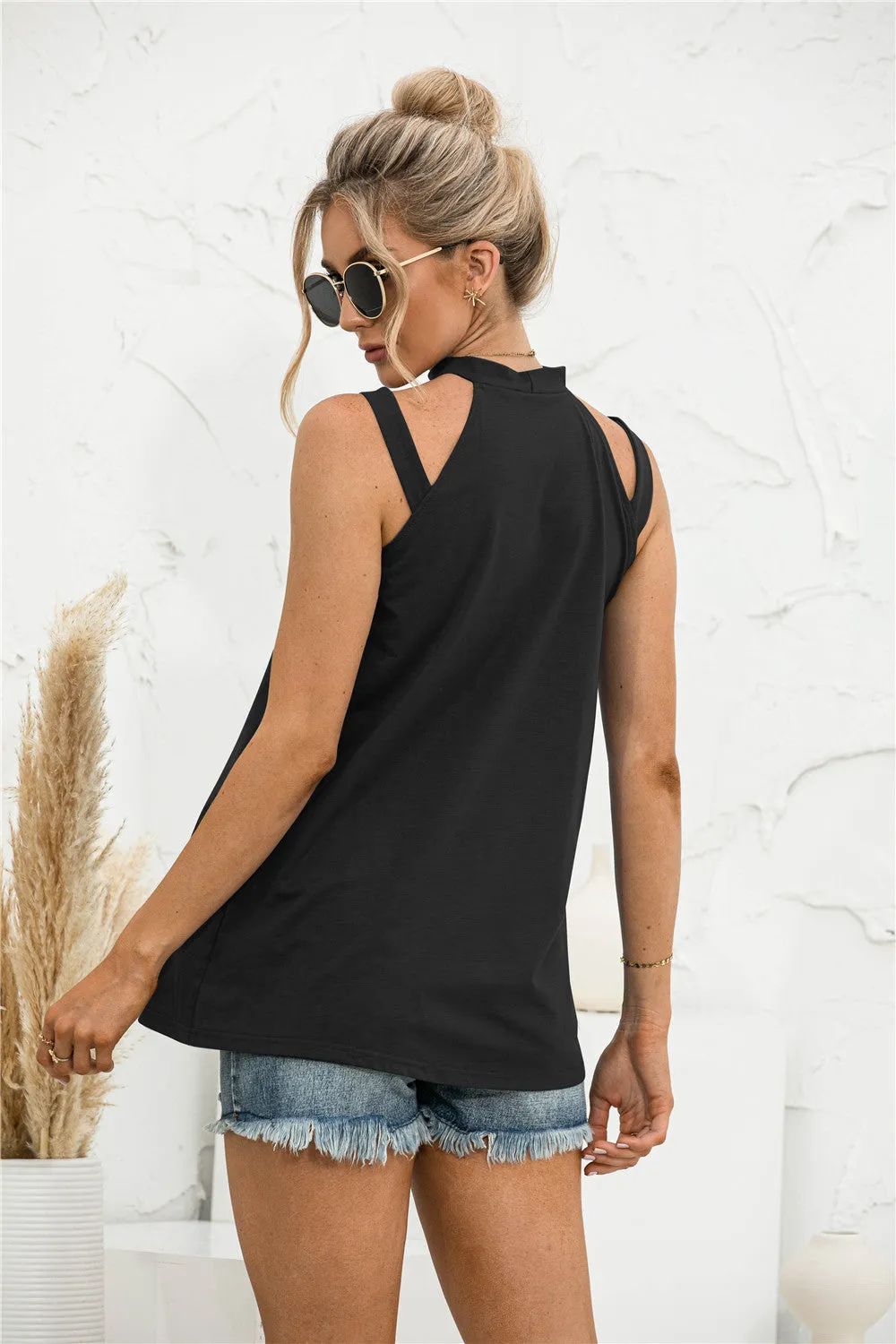 Solid Color Casual Off Shoulder Loose Sleeveless Womens Shirts Wholesale Tank Tops