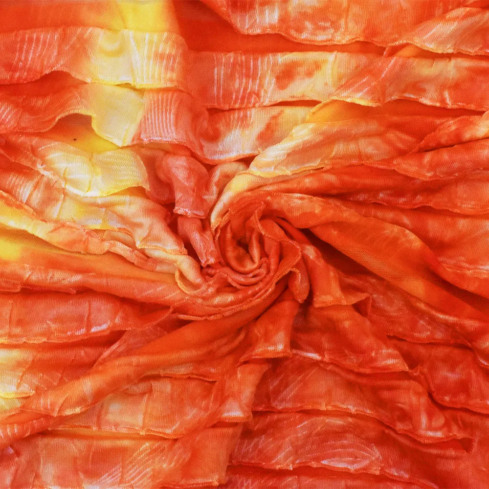 Sun Orange-Yellow-Multi Tie Dye Stretch Poly Ruffle Knit Fabric