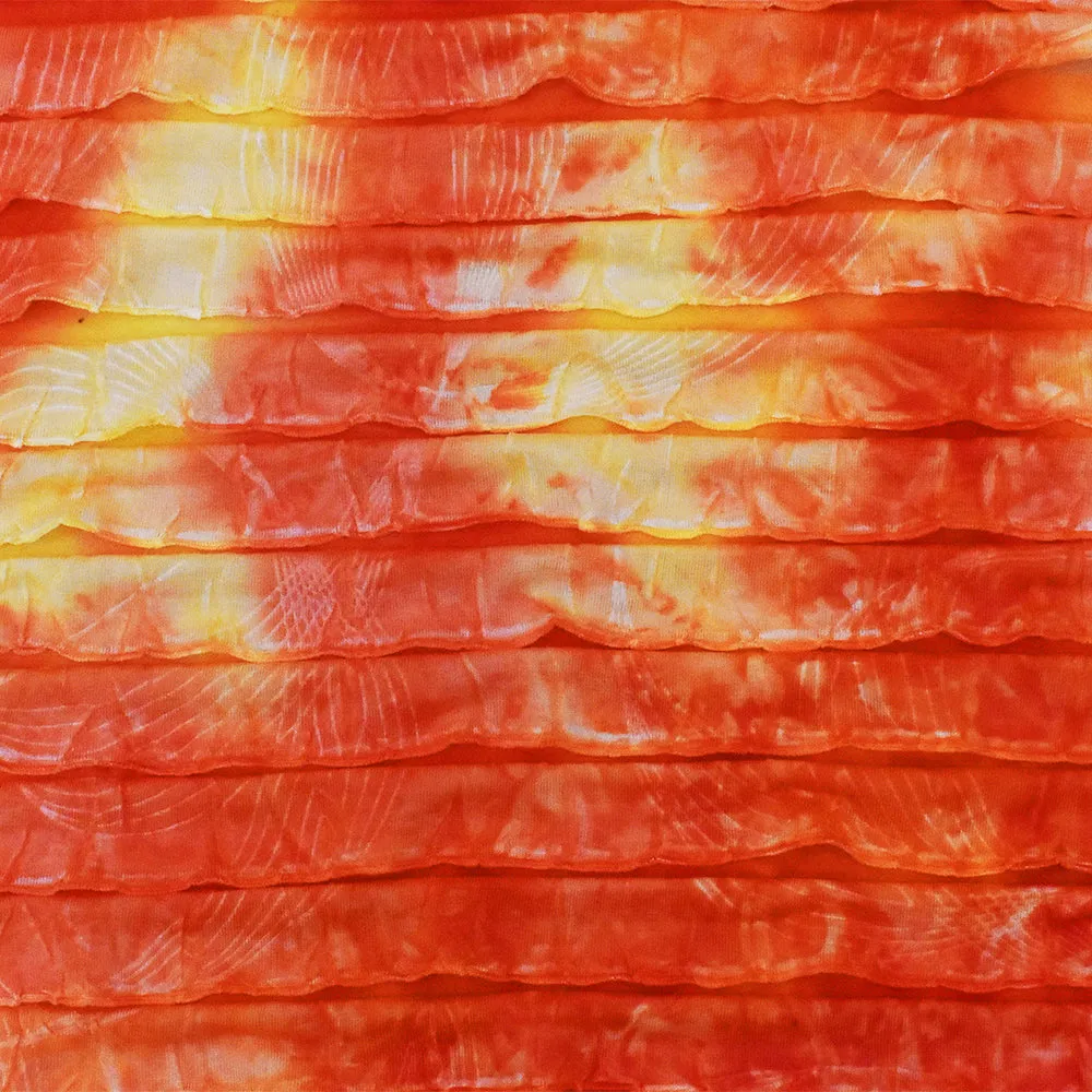 Sun Orange-Yellow-Multi Tie Dye Stretch Poly Ruffle Knit Fabric