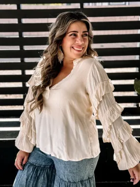 Sunset Ruffle Boho Blouse, Ivory