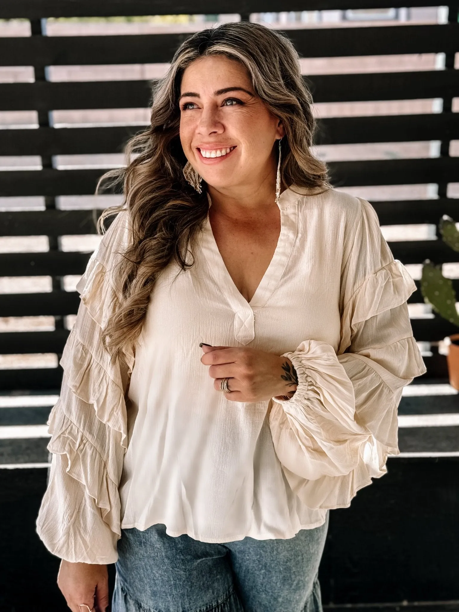 Sunset Ruffle Boho Blouse, Ivory