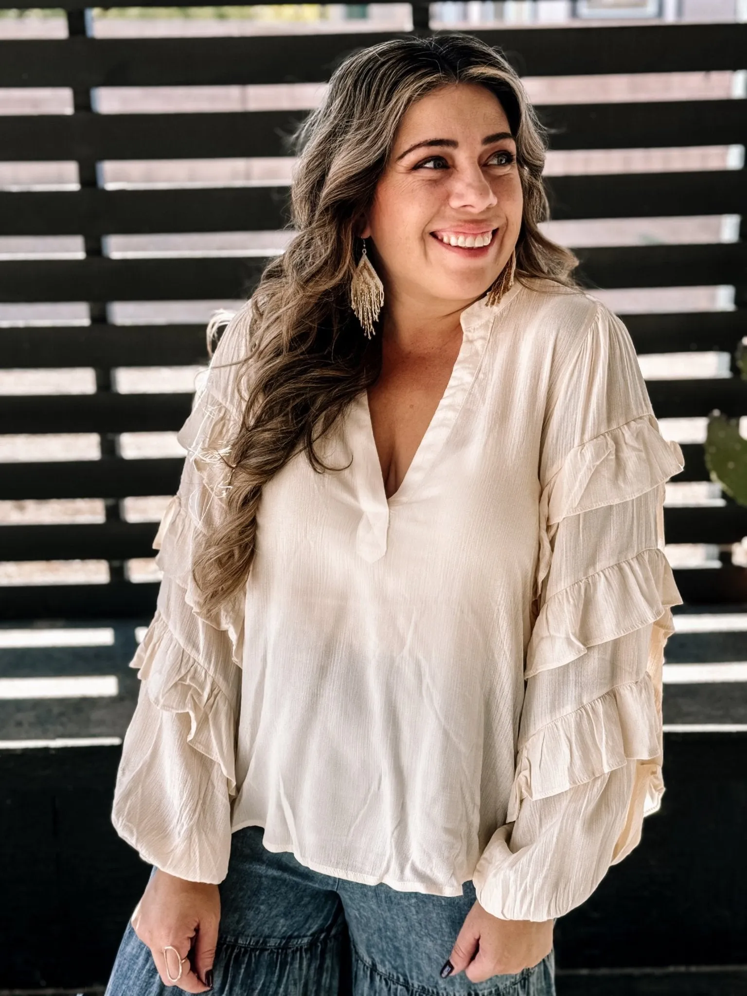 Sunset Ruffle Boho Blouse, Ivory