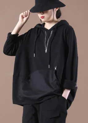 Trendy Black Hooded Sweatshirts Tracksuits