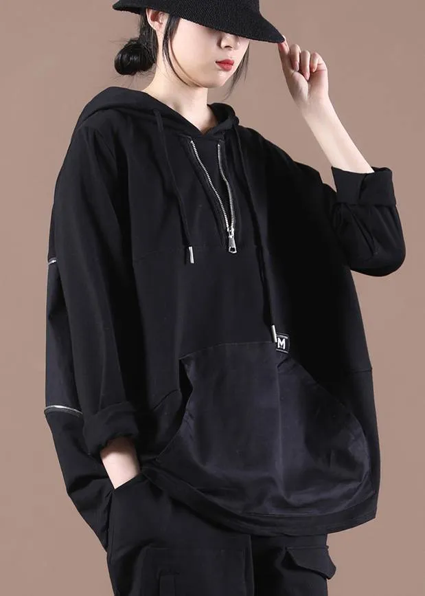 Trendy Black Hooded Sweatshirts Tracksuits