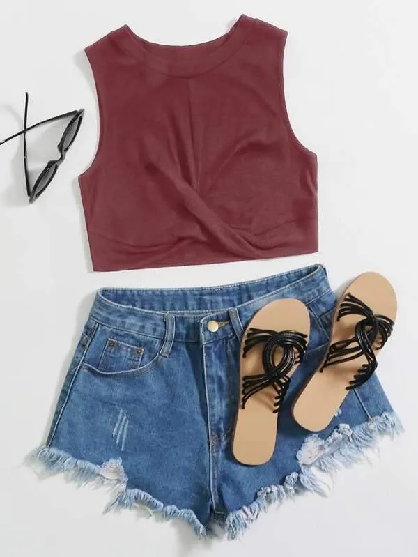 Twist Hem Crop Tank Top