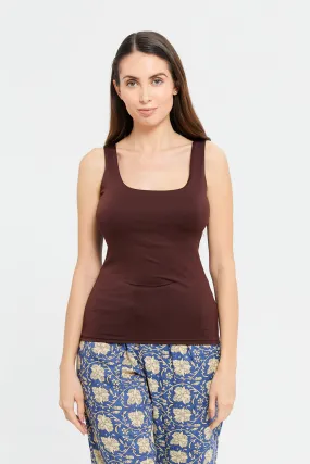 Women Burgundy Plain Layered Tank Top