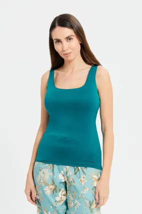 Women Green Plain Layered Tank Top