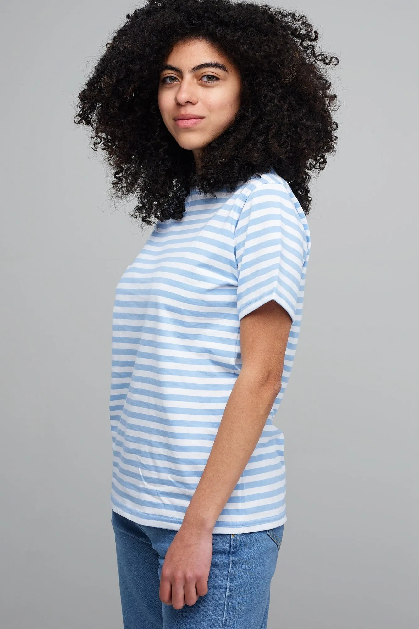 Women's Short Sleeve Striped T Shirt Sky - Blue/White